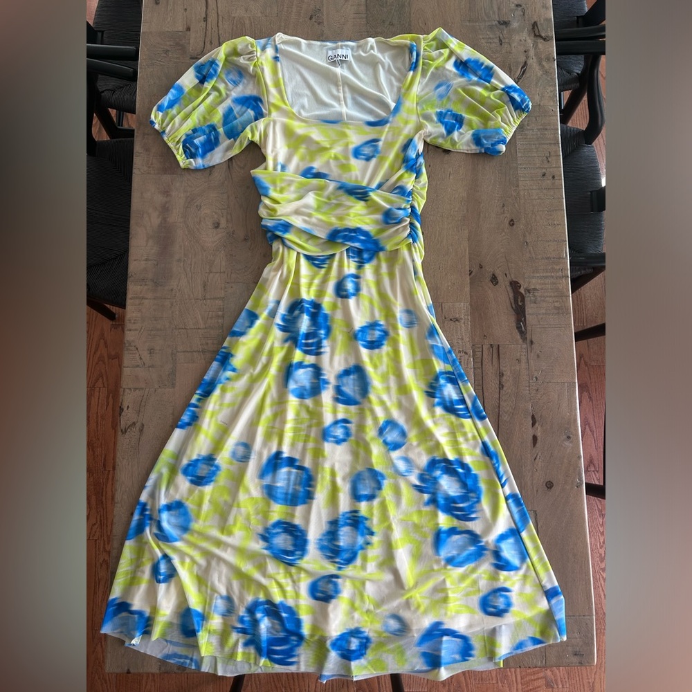 GANNI Printed Mesh Foldover Midi Dress - Picture 2 of 2